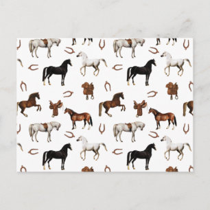 Horses Watercolor Horseshoe Horse Saddles Holiday Postcard