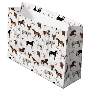 Horses Watercolor Horseshoe Horse Saddles Large Gift Bag