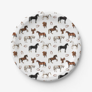 Horses Watercolor Horseshoe Horse Saddles Paper Plates