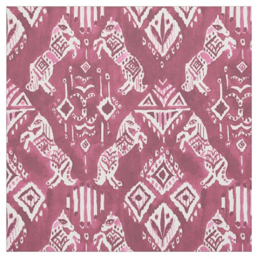 HORSES WHO KNEW Red Ikat Boho Tribal Pattern Fabric