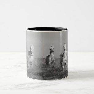 Horses, wild horses, black and white Two-Tone coffee mug
