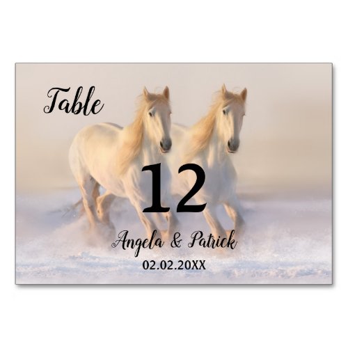 Horses Winter Wedding Table Number Card