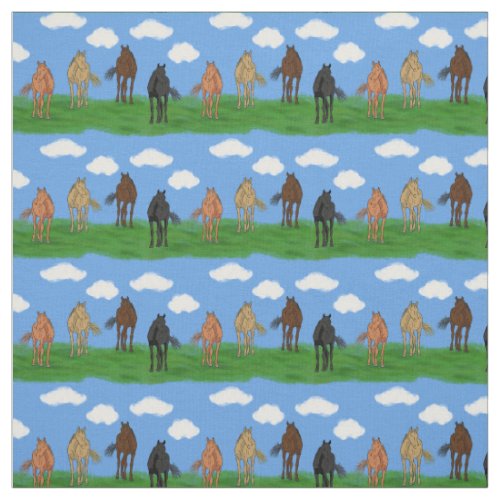 Horses with Clouds Illustration Patterned Fabric