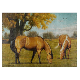 Horses with Fall Colors Glass Cutting Board