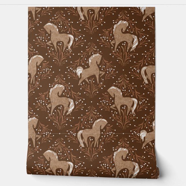 Horses with floral elements wallpaper  (Unrolling)
