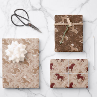 Horses with floral elements wrapping paper sheets