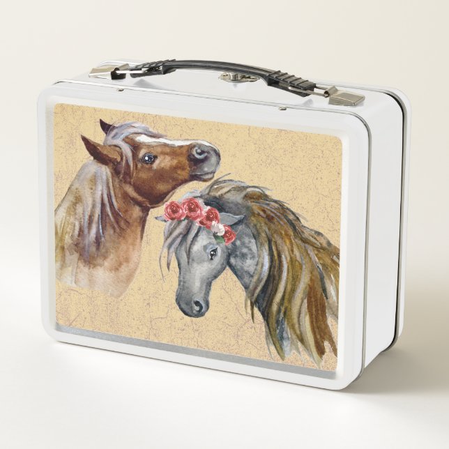 Horses with Flowers Metal Lunch Box (Back)