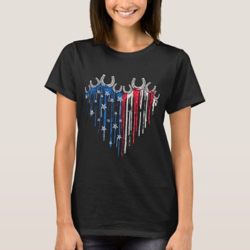 Horseshoe American Flag Heart Horse   Independence T_Shirt