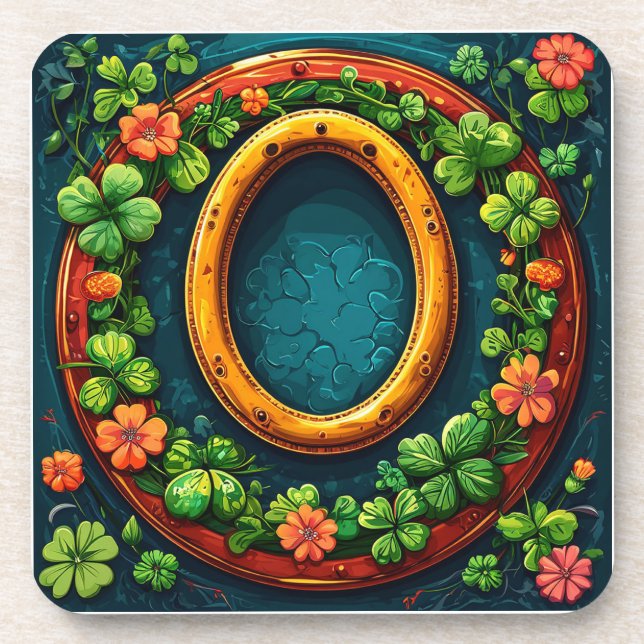 Horseshoe and clover beverage coaster (Front)