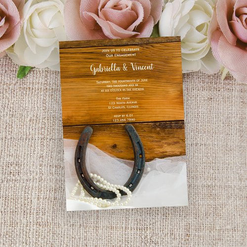 Horseshoe and Pearls Country Engagement Barn Party Invitation