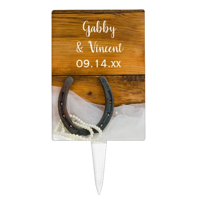 Horseshoe and Pearls Country Western Wedding Cake Topper (Front)