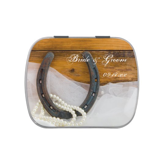 Horseshoe And Pearls Country Western Wedding Favor Candy Tin