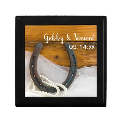 Horseshoe and Pearls Country Western Wedding Keepsake Box