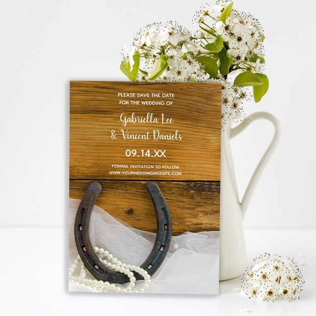 Horseshoe and Pearls Western Wedding Save the Date (Creator Uploaded)