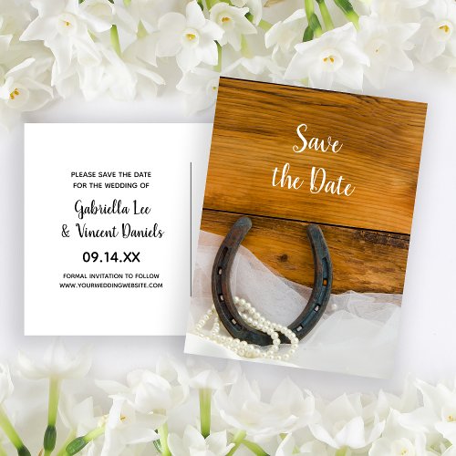 Horseshoe and Pearls Western Wedding Save the Date Announcement Postcard