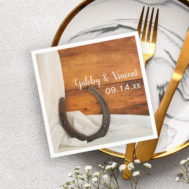 Horseshoe and Satin Country Barn Wedding Paper Napkins (Creator Uploaded)