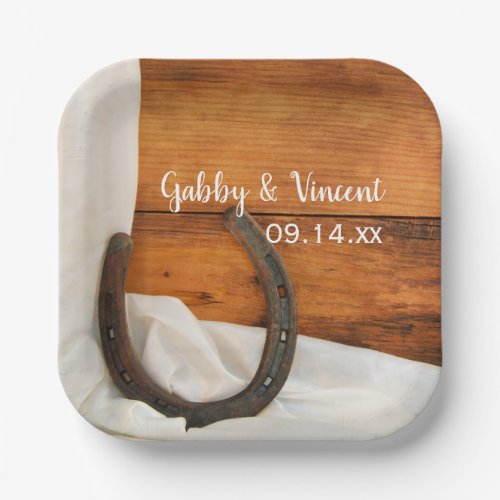 Horseshoe and Satin Country Barn Wedding Paper Plates