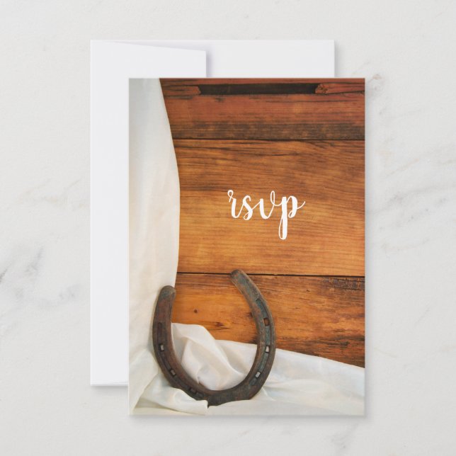 Horseshoe and Satin Country Barn Wedding RSVP (Front)