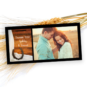 Horseshoe and Satin Western Barn Wedding Thank You Card