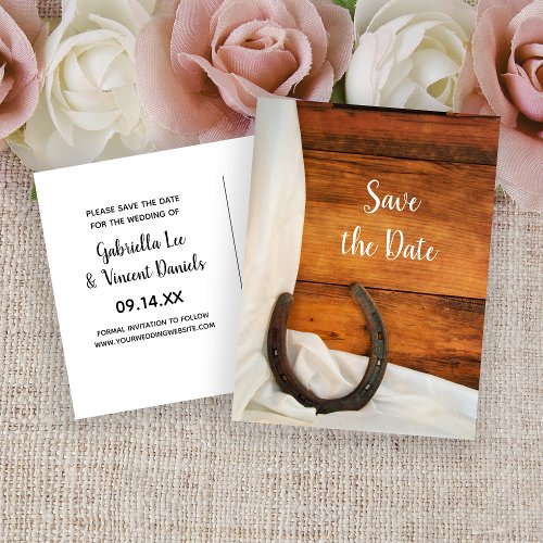 Horseshoe and Satin Western Wedding Save the Date Announcement Postcard