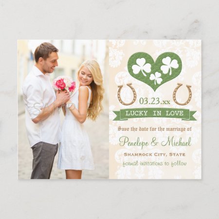 Horseshoe And Shamrock Save The Date Announcement Postcard