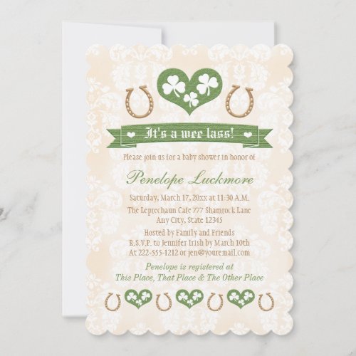 Horseshoe and Shamrocks Baby Shower Invitation