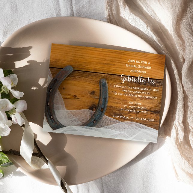 Horseshoe and Veil Country Barn Bridal Shower Invitation (Creator Uploaded)