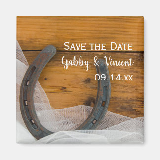 Horseshoe and Veil Country Wedding Save the Date Magnet
