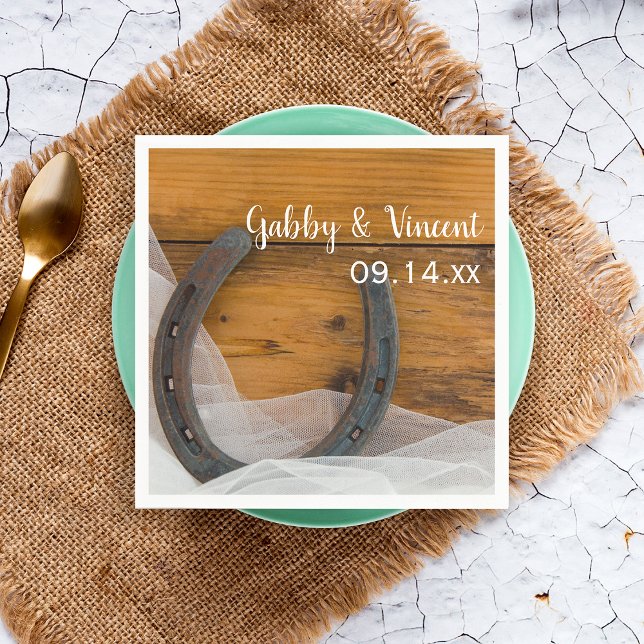 Horseshoe and Veil Country Western Wedding Napkins (Creator Uploaded)