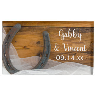 Horseshoe and Veil Country Western Wedding Table Card Holder