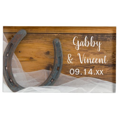 Horseshoe and Veil Country Western Wedding Table Card Holder