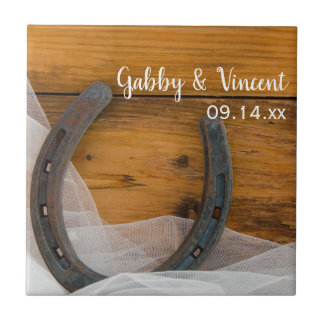 Horseshoe and Veil Country Western Wedding Tile