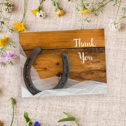 Horseshoe and Veil Western Barn Wedding Thank You Postcard