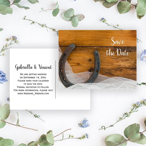 Horseshoe and Veil Western Wedding Save the Date Announcement Postcard