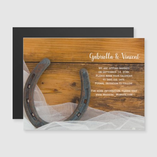 Horseshoe and Veil Western Wedding Save the Date Magnetic Invitation