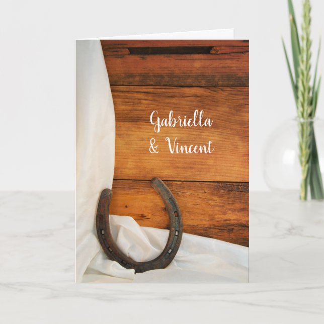 Horseshoe and White Satin Country Barn Wedding Invitation (Front)