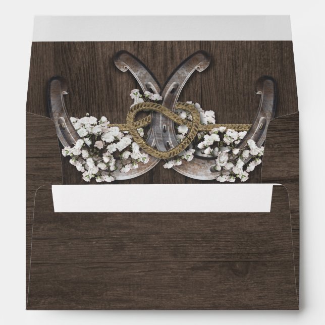 Horseshoe Baby's Breath Rustic Wedding Envelopes (Back (Bottom))