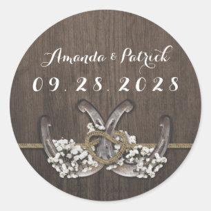 Horseshoe Baby's Breath Rustic Wedding Favor Classic Round Sticker