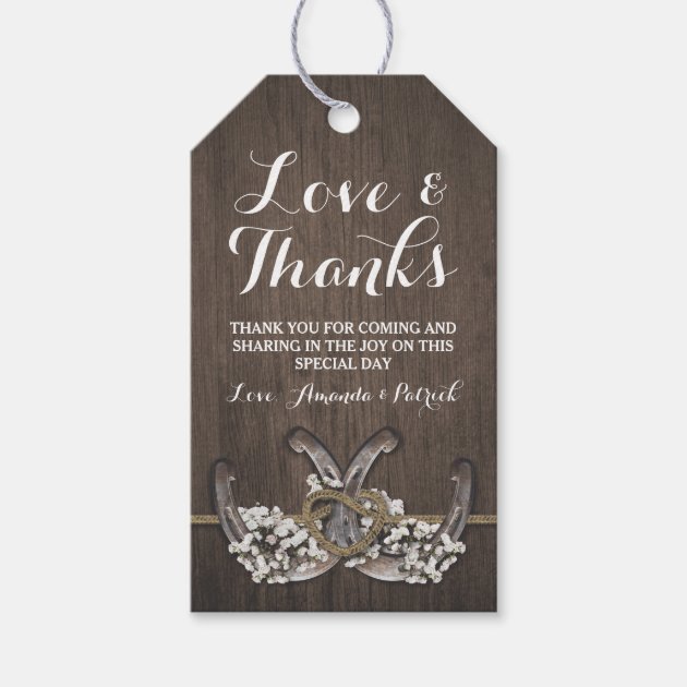 Horseshoe Baby's Breath Rustic Wedding Thank You Gift Tags