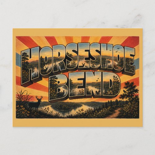 Horseshoe Bend Alabama River Forest Vintage Art Postcard