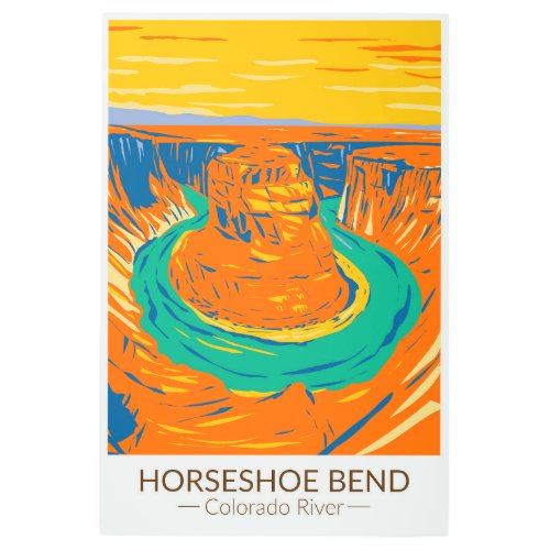 Horseshoe Bend Colorado River Vintage  Metal Print
