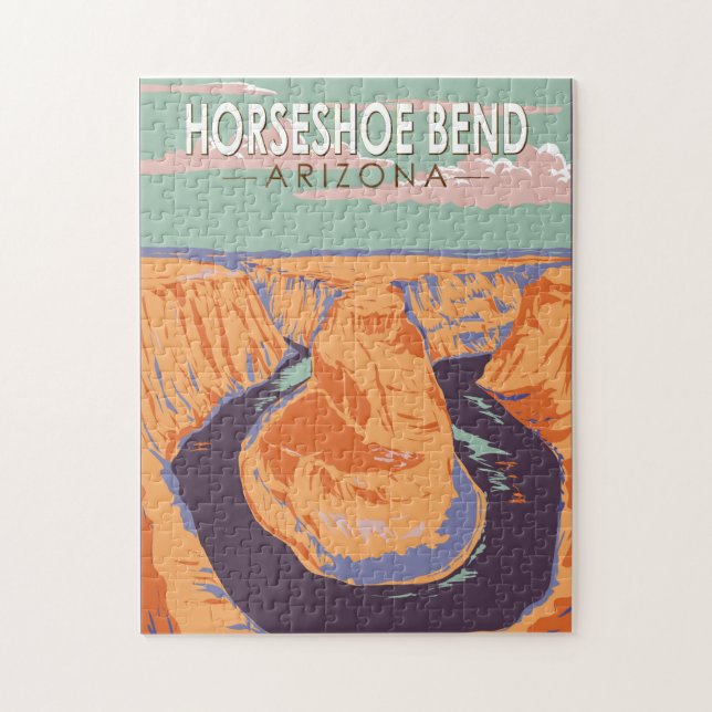 Horseshoe Bend Travel Art Vintage Jigsaw Puzzle (Vertical)