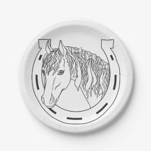 Horseshoe Black White Western Wedding Party Horse Paper Plates