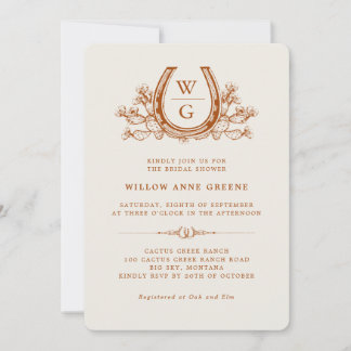 Horseshoe Cactus Western Boho Bridal Shower Invitation