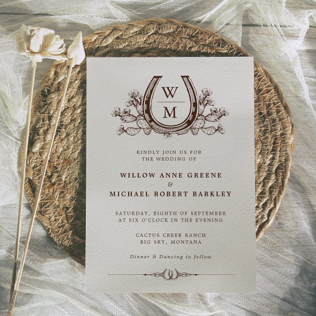 Horseshoe Cactus Western Country Boho Wedding  Inv Invitation (Creator Uploaded)
