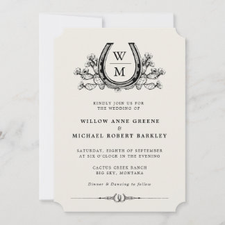 Horseshoe Cactus Western Country Boho Wedding Invitation