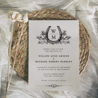 Horseshoe Cactus Western Country Boho Wedding Invitation