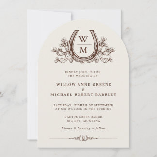 Horseshoe Cactus Western Country Boho Wedding Invitation