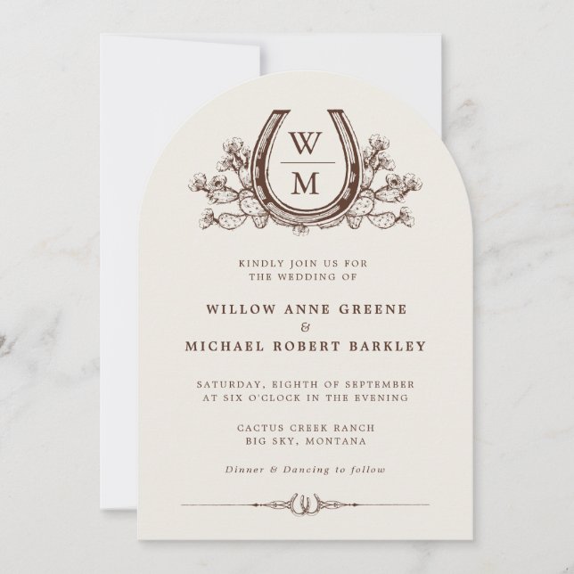 Horseshoe Cactus Western Country Boho Wedding   Invitation (Front)