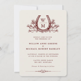Horseshoe Cactus Western Country Boho Wedding Invitation